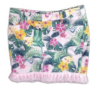 Floral Skort 4 Colorful Tropical Lace Trim Boho Festival Pockets Stretch